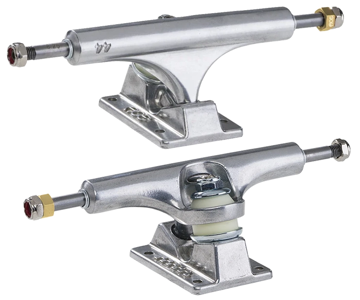 Ace AF1 Hollow Trucks with hollow axle and kingpin for reduced weight, polished finish, and smooth turning performance.