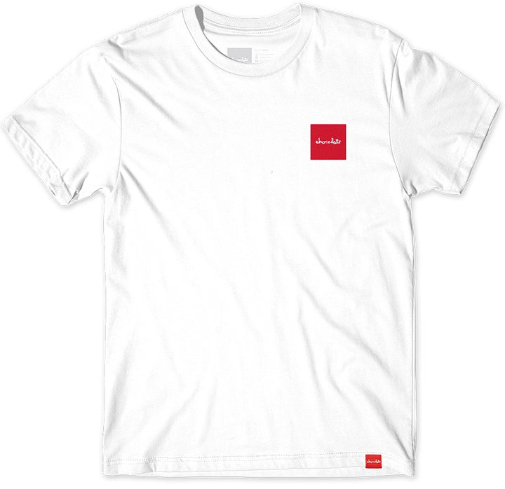 Chocolate Choc Tone Tee in white with red logo print on chest and tonal white print on back, classic skate fit.