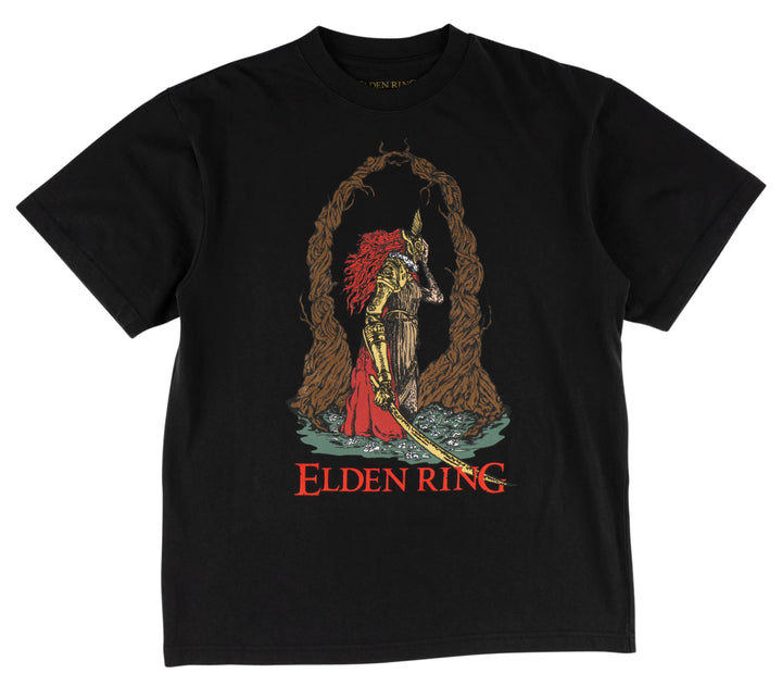 Welcome x Elden Ring Rada Tee in Black with Malenia front artwork and iconic "I have never known defeat" quote on back