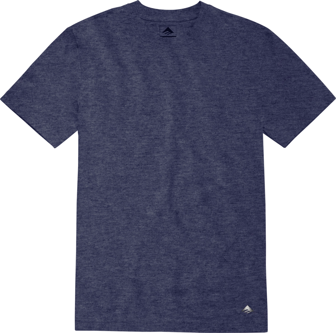 Emerica Micro Triangle Tee in Navy Heather with small embroidered triangle logo, clean and minimal skate style