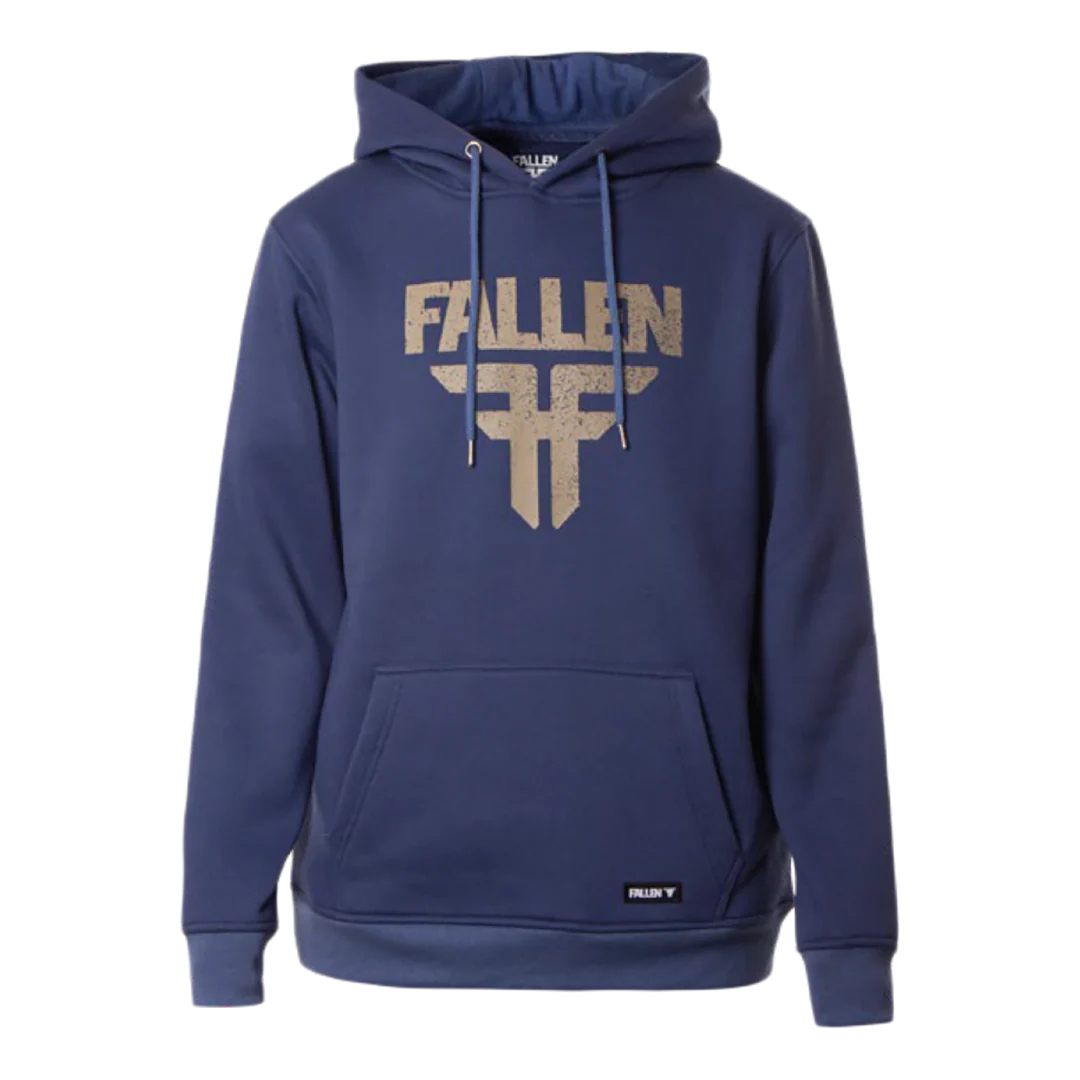Fallen Insignia Hoodie in Blue Almond with large chest logo and kangaroo pocket