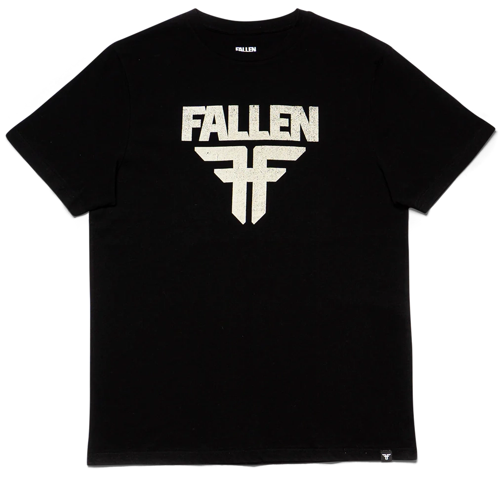 Fallen Insignia Tee in black with white Fallen logo on chest