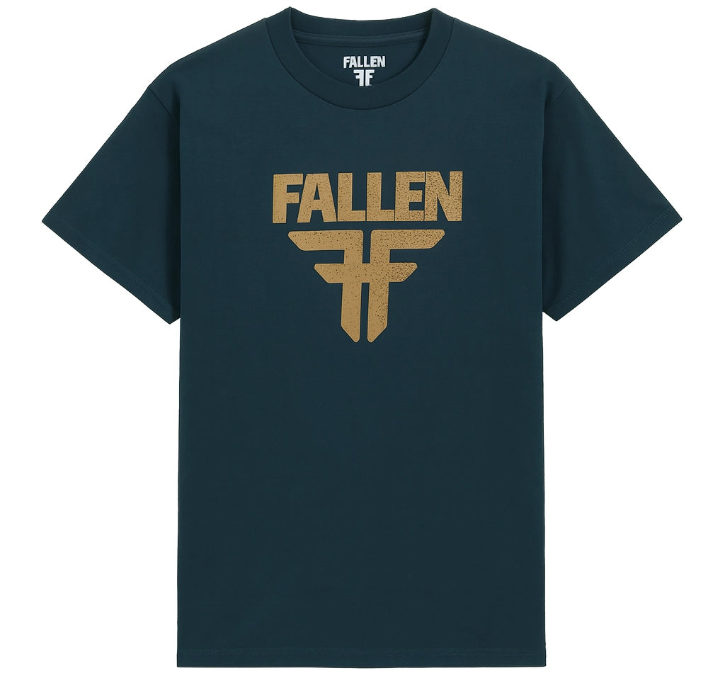 Fallen Insignia Tee in Blue Almond with classic logo print, durable cotton, and regular fit for everyday wear.
