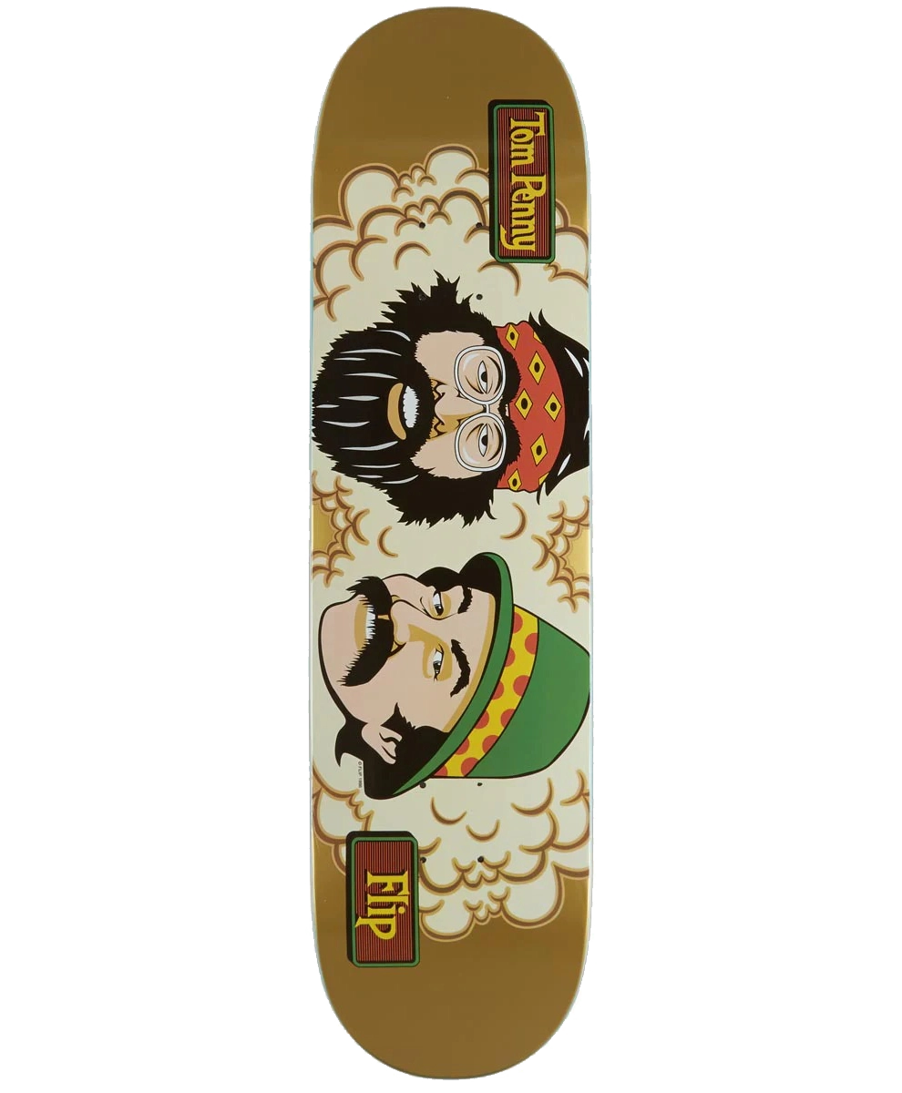 Flip Tom Penny and Friends 50th skateboard deck with cartoon-style graphics.