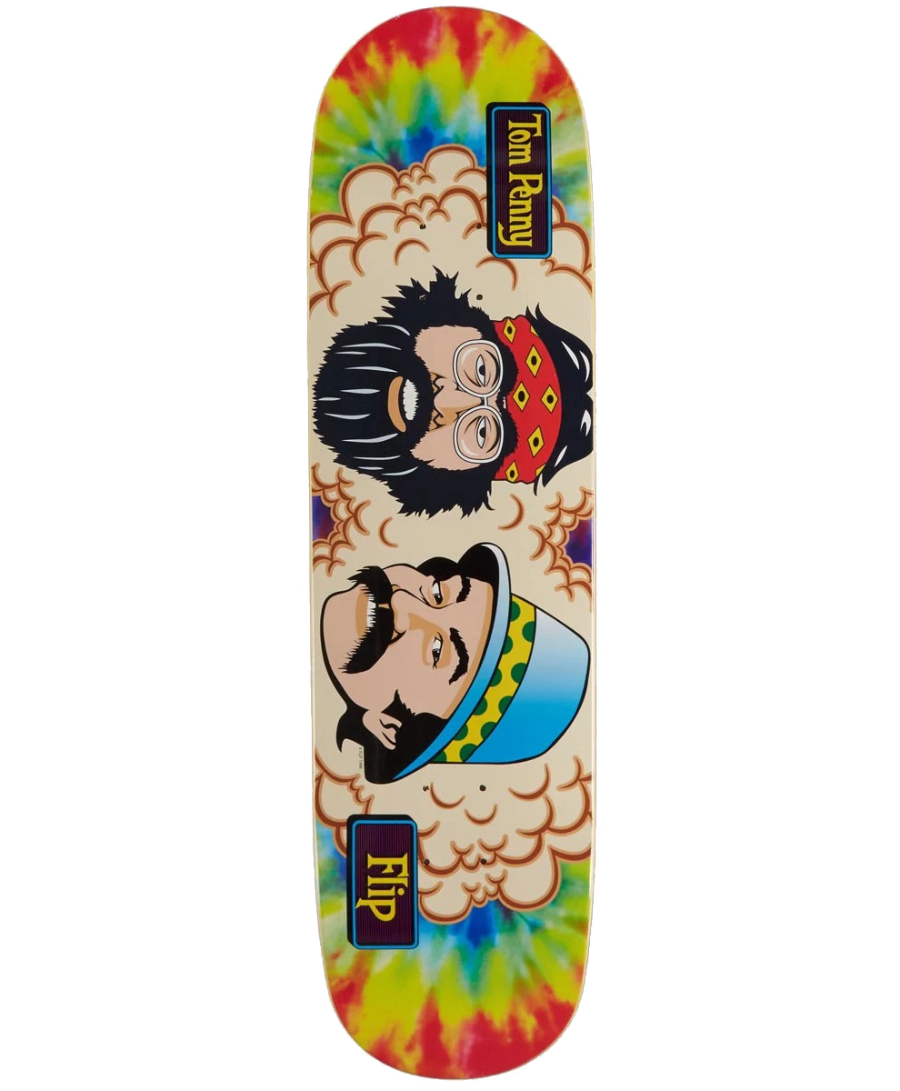 Flip Tom Penny and Friends Tie Dye 8.25 skateboard deck with cartoon artwork