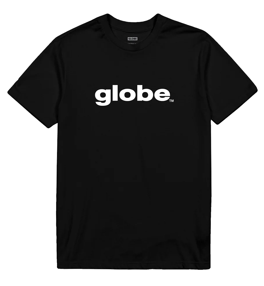 Globe O.G Tee in black with classic white Globe logo on chest, made from soft cotton with a regular fit.