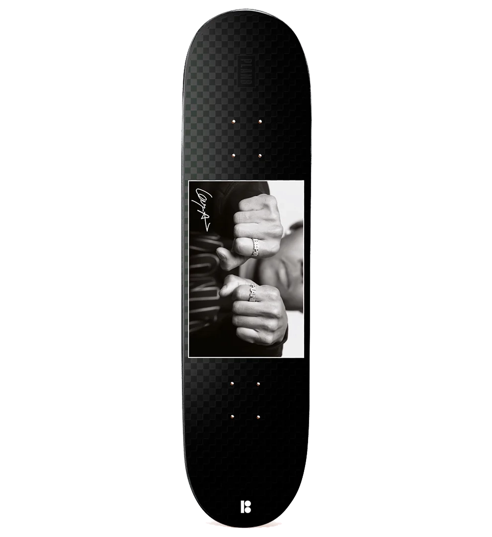 Plan B Rings Gustavo 8.0" Skate Deck with full dip paint finish and raised ink graphic for a premium look and all-around skate performance.