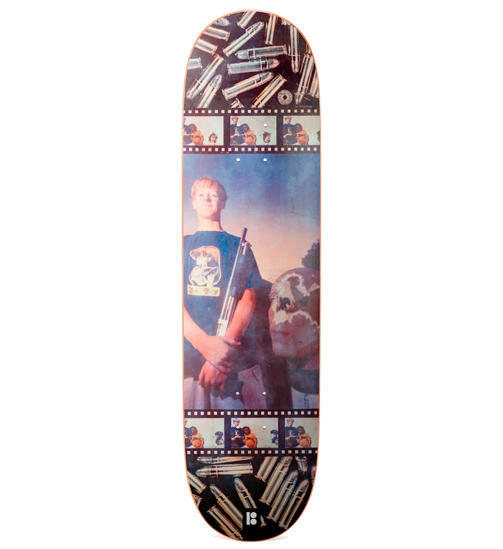 Plan B Shotgun Danny Way 8.25" Skate Deck reissue featuring bold shotgun graphic and modern popsicle shape for powerful all-around skating.