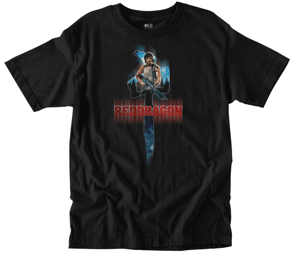 RDS Hope Tee in Black with Rambo-inspired graphic, Red Dragon text, and Chung logo silhouette on soft cotton shirt