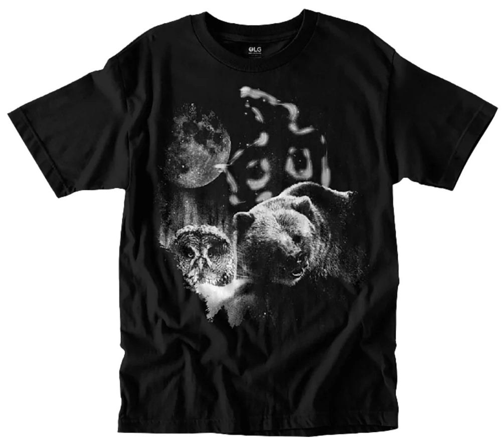 RDS Night Animals Tee in black with bold front graphic featuring nocturnal creatures—made from soft cotton with a relaxed skate fit.