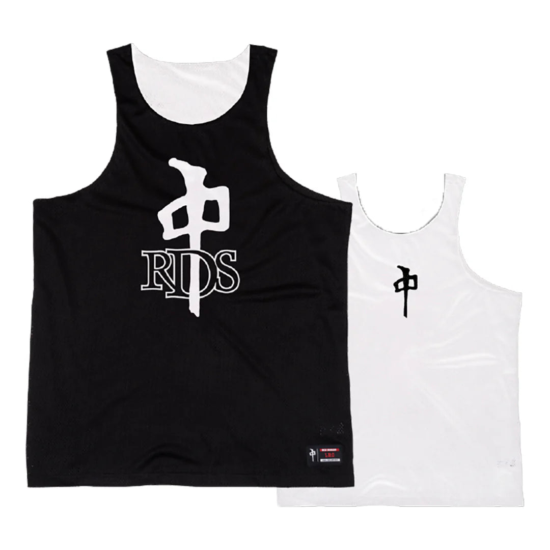 RDS OG Mesh Reversible Tank in black/white with breathable mesh fabric and bold logo—built for skating, repping, and staying cool.