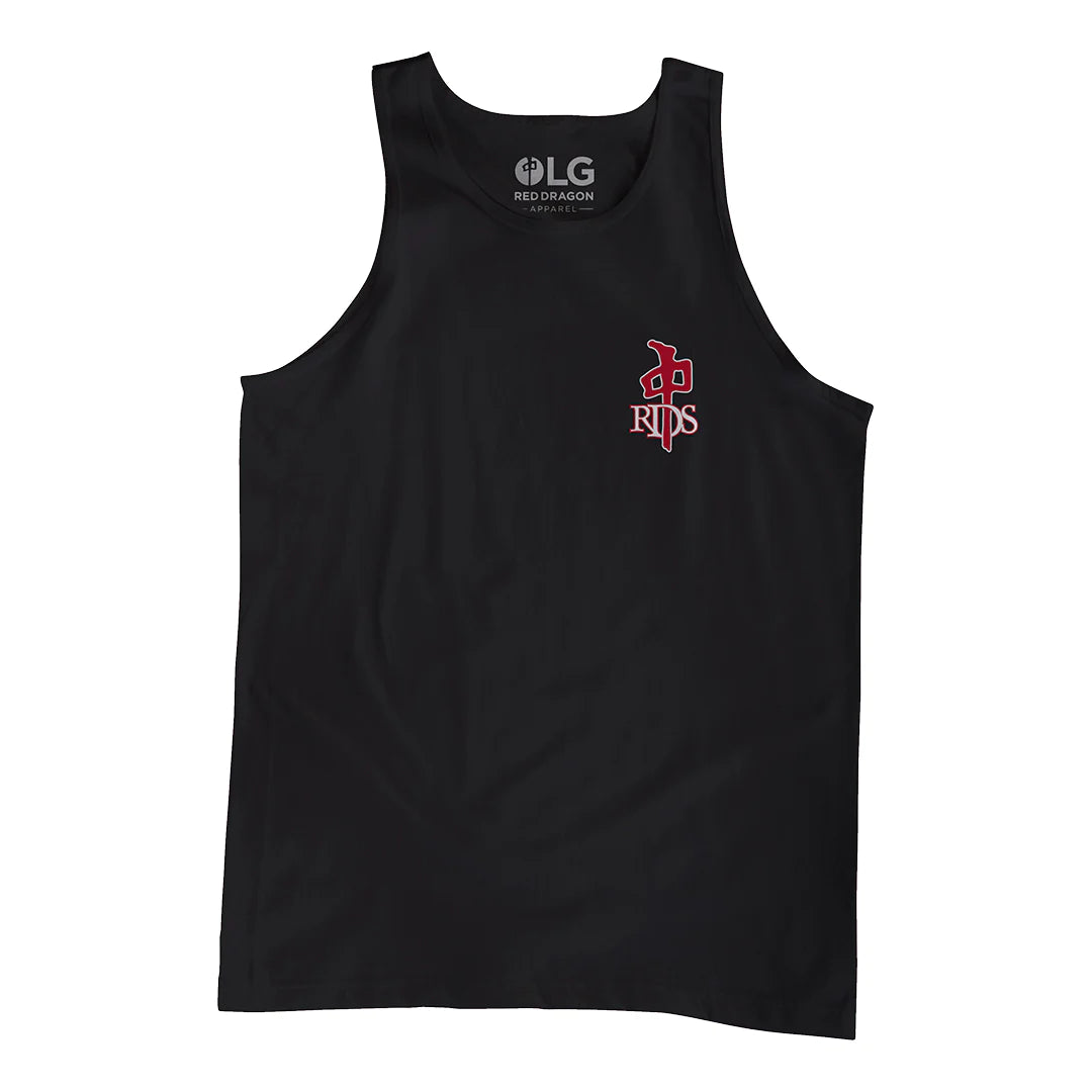 RDS OG Small Logo Tank in Black with red and white RDS chest logo, lightweight summer-ready skate tank