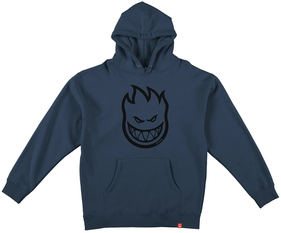 Spitfire Bighead Hoodie in slate blue with bold flame logo, kangaroo pocket, and relaxed skate-ready fit.