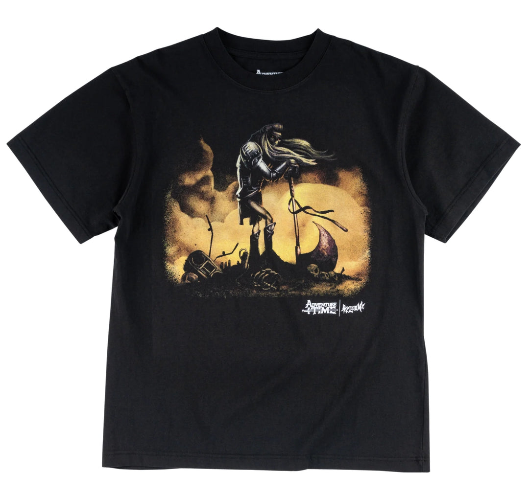 Welcome x Adventure Time Billy Tee in black featuring bold front graphic of Billy on soft cotton with official collab branding.