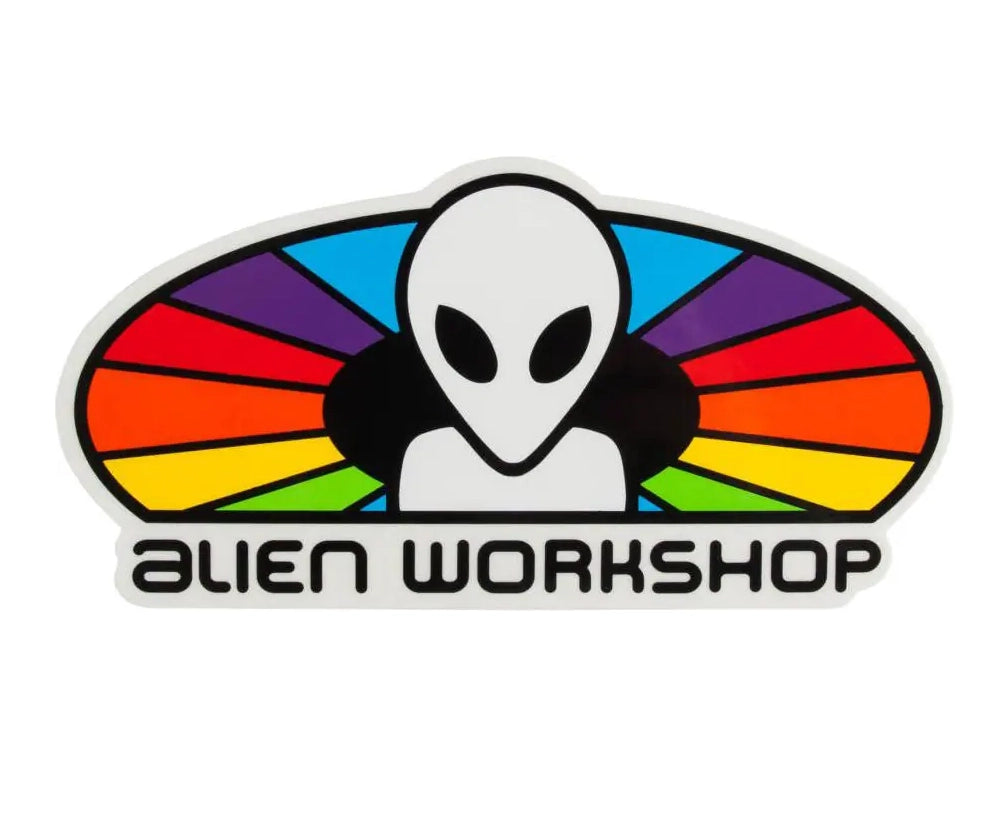 Alien Workshop Spectrum Sticker with rainbow logo printed on clear vinyl, 3.5-inch durable UV-resistant design.