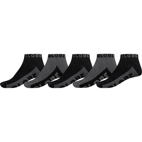 Globe Ankle Sock 5 Pack, Black Grey