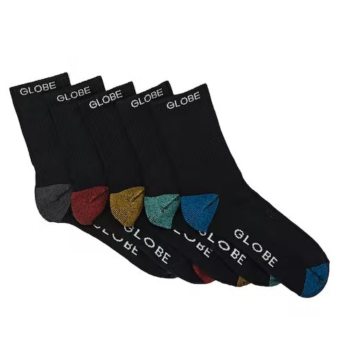 Globe Ingles Crew Socks 5 Pack, Black