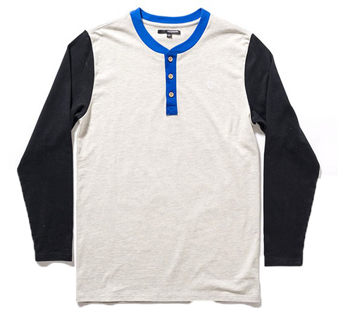 The Quiet Life Cut & Sew Henley. Black Grey Blue