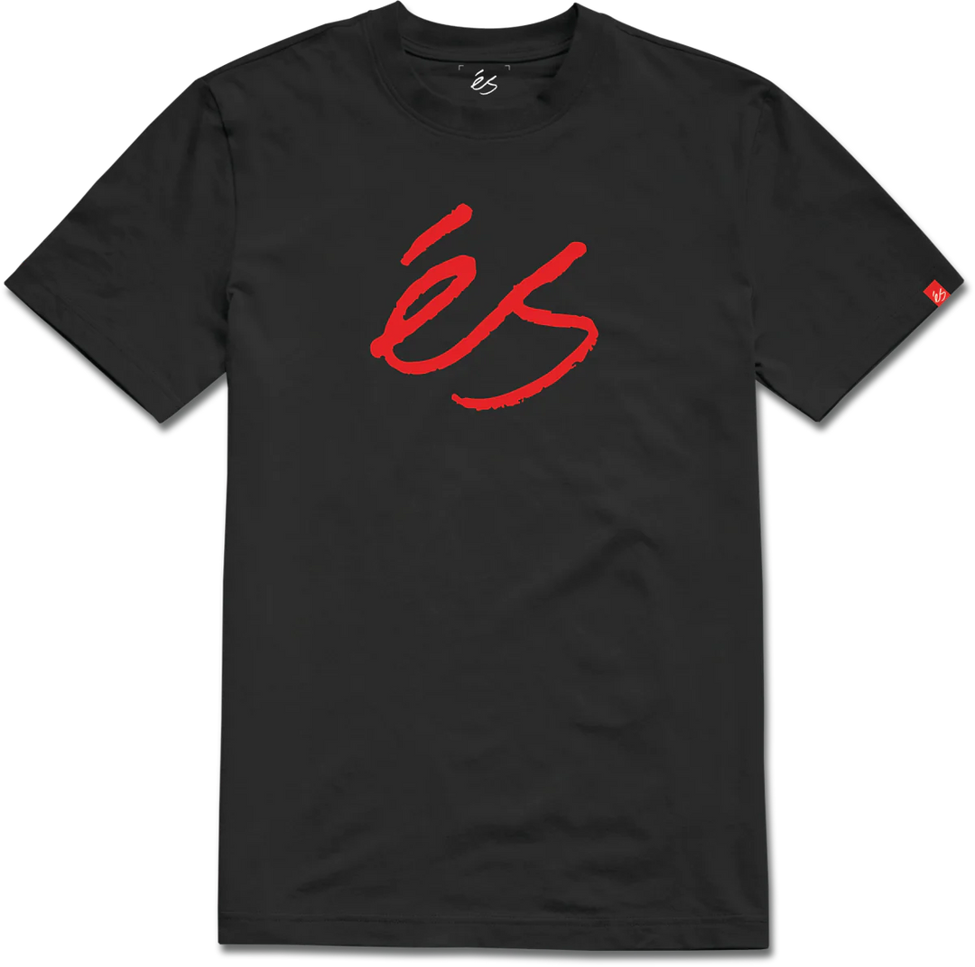 éS Script Mid Tee in Black with mid-weight cotton and clean logo styling, perfect for skate or street