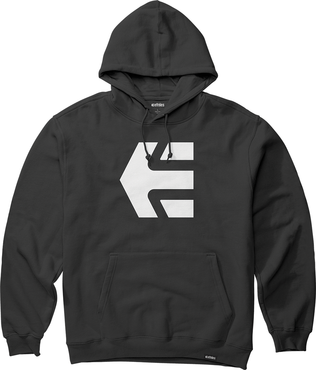 etnies Classic Icon Hoodie in black with white embroidered logo on the chest and front pouch pocket.