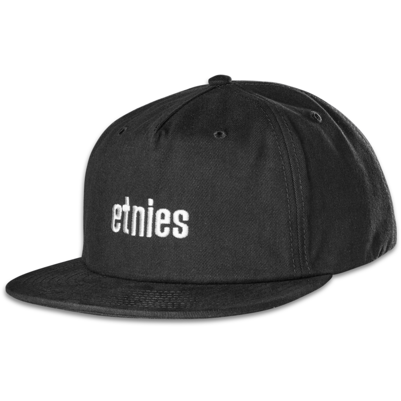 etnies Icon Embroidery Snapback Black with white embroidered etnies logo.