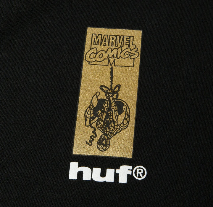 Marvel Comics and HUF logo on a black background