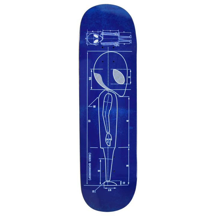 Alien Workshop Blueprint Deck 8.375" blue with technical alien schematic graphic, 7-ply maple skateboard deck.