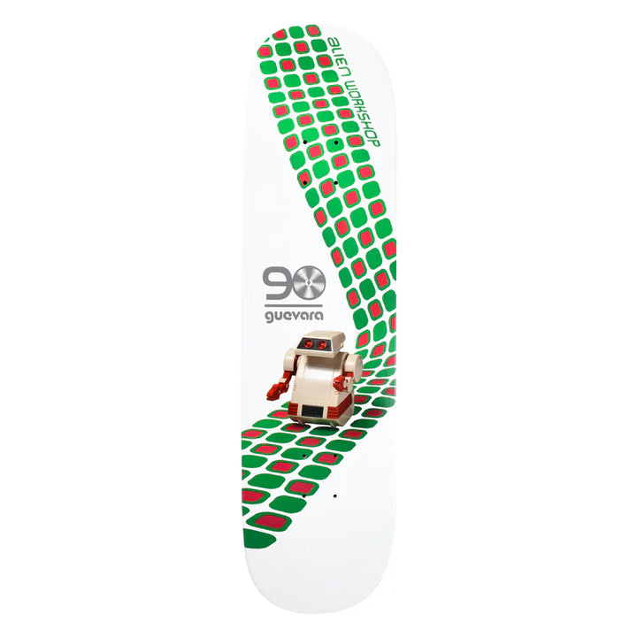 Alien Workshop Joey Guevara Artificial Intelligence Deck 8.25" white with robot graphic and grid design, 7-ply maple.