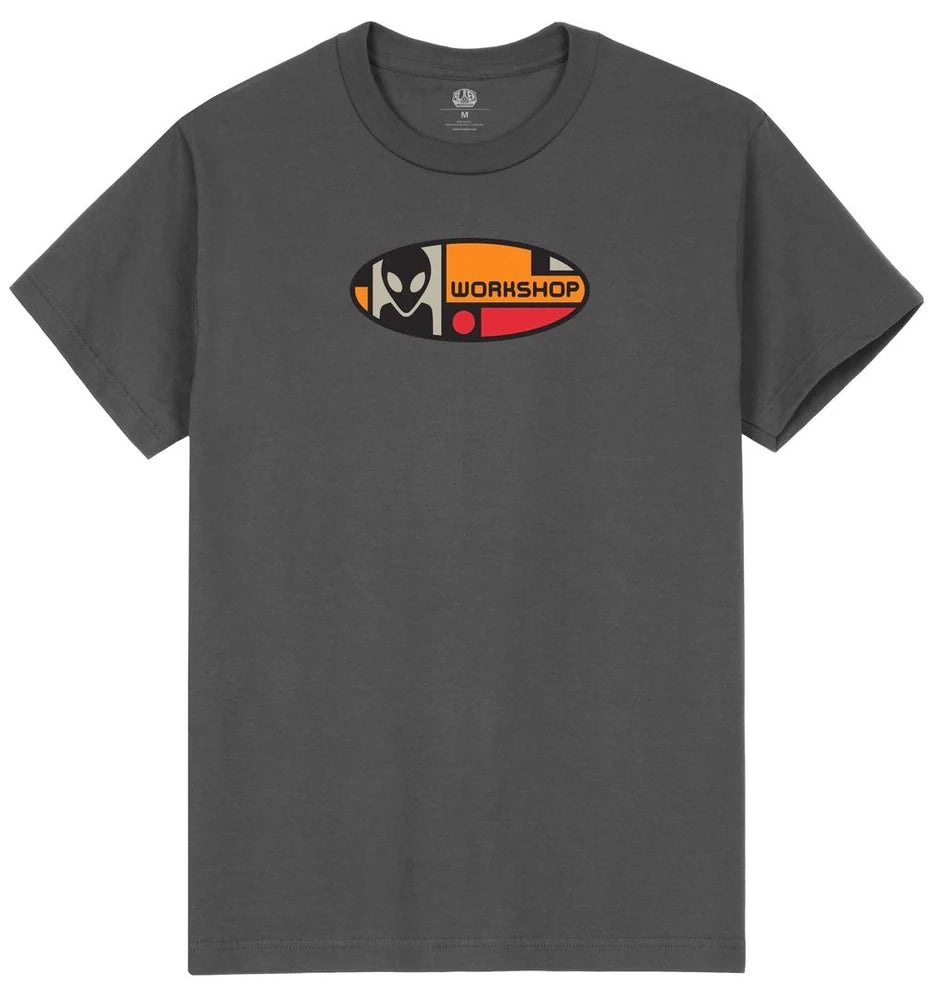 Alien Workshop Oval Tee smoke grey t-shirt with retro alien logo chest graphic