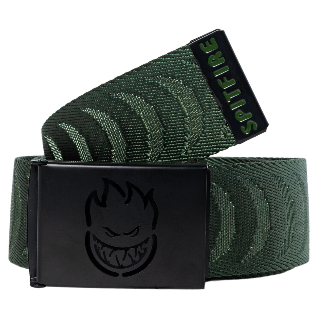 Spitfire Bighead Cut Out Crescent Jacquard Belt Olive Black with metal buckle