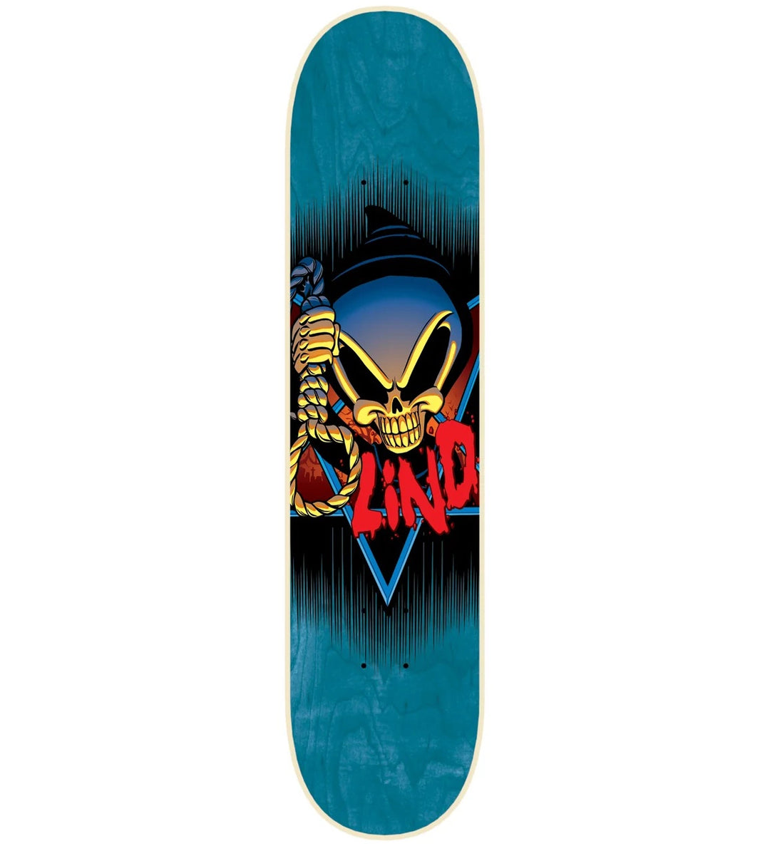 Blind Noosegram 8.5 skateboard deck in blue featuring the iconic Blind Reaper graphic holding a noose.