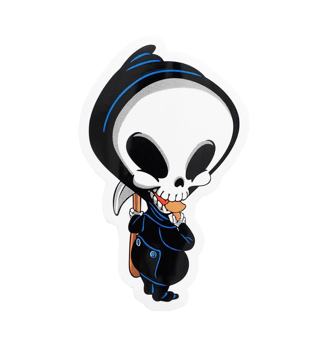 Blind Mushroom Reaper sticker featuring the iconic Reaper eating a mushroom and carrying a scythe.