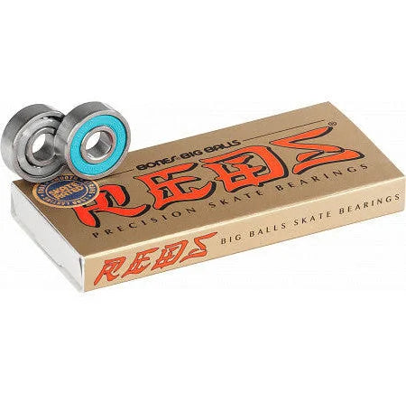 Bones Big Balls REDS skateboard bearings set of 8 with blue rubber shields and tan packaging