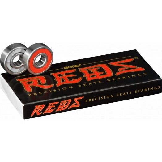 Bones REDS skateboard bearings set of 8 with black and red packaging and removable rubber shields