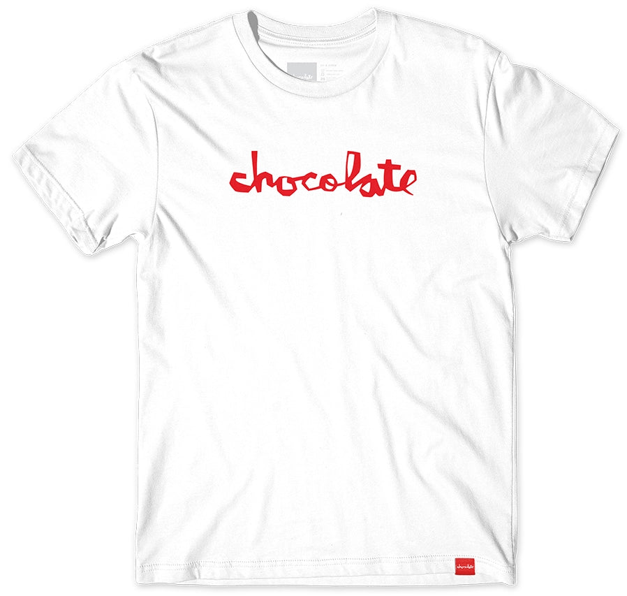 Chocolate Original Chunk white skate t-shirt with red logo