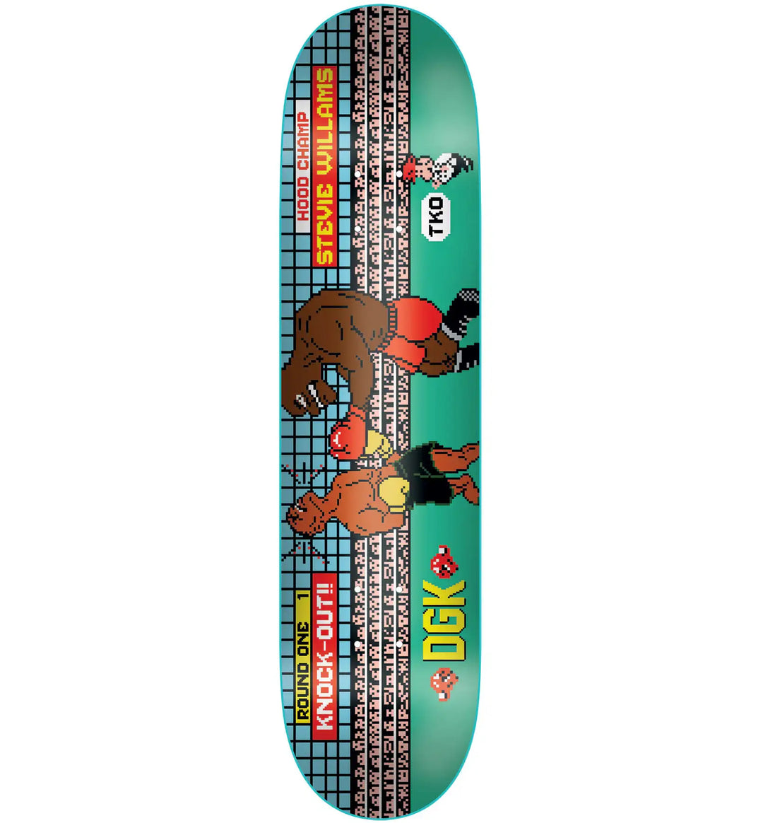 DGK 8-Bit TKO Stevie Williams skateboard deck 8.0 with retro boxing video game graphic