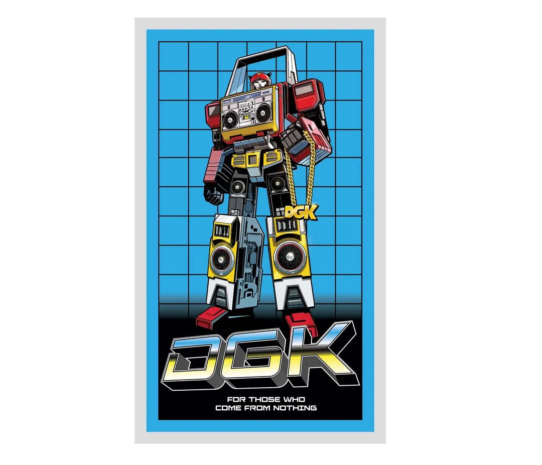 DGK Equalizer skateboard sticker with retro boombox robot graphic