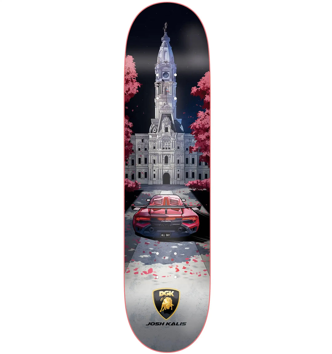 DGK Night Squad Josh Kalis skateboard deck 8.06 with city and supercar graphic