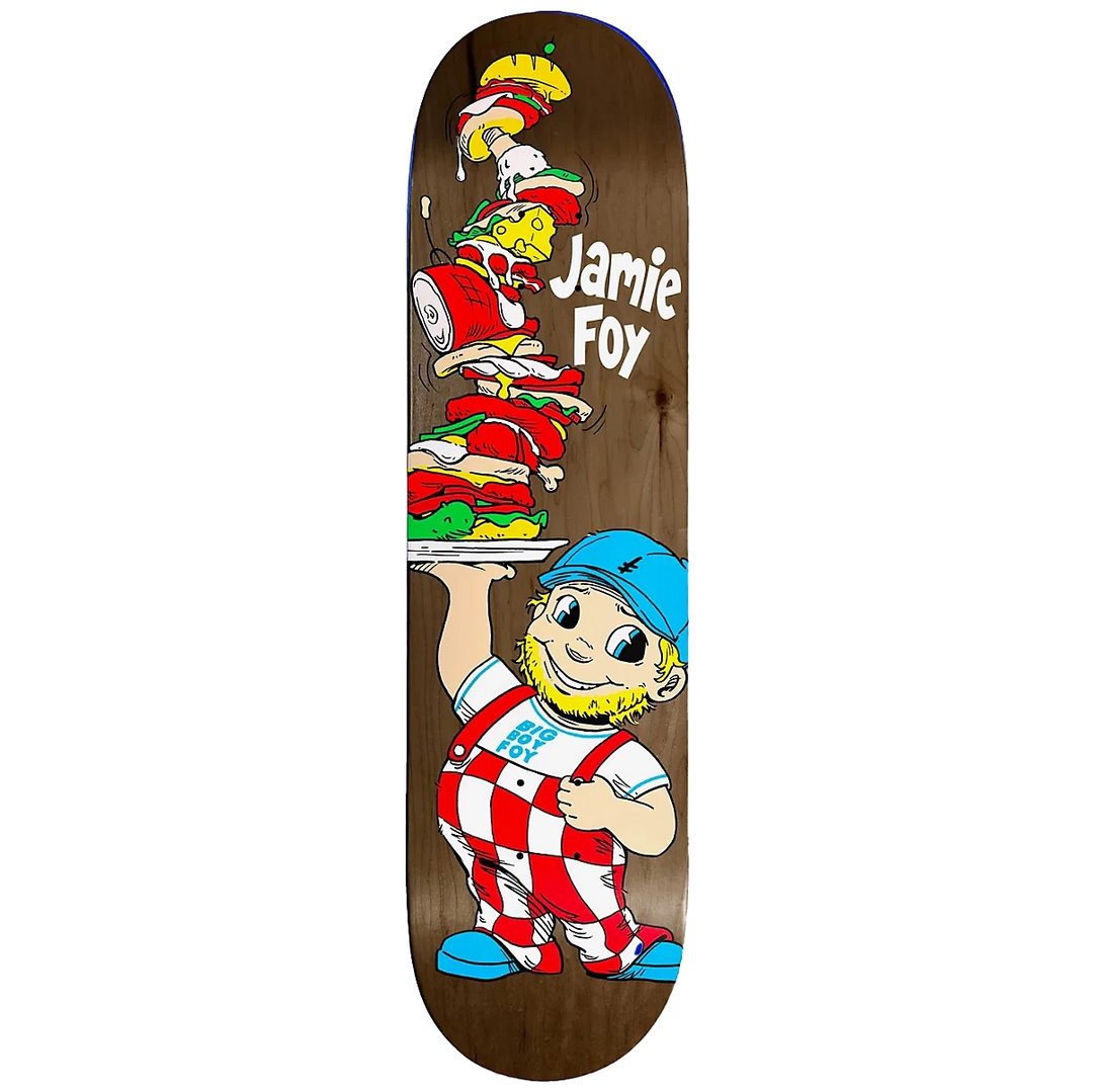 Deathwish Big Boy Foy Brown 8.25 skateboard deck with Jamie Foy sandwich character graphic