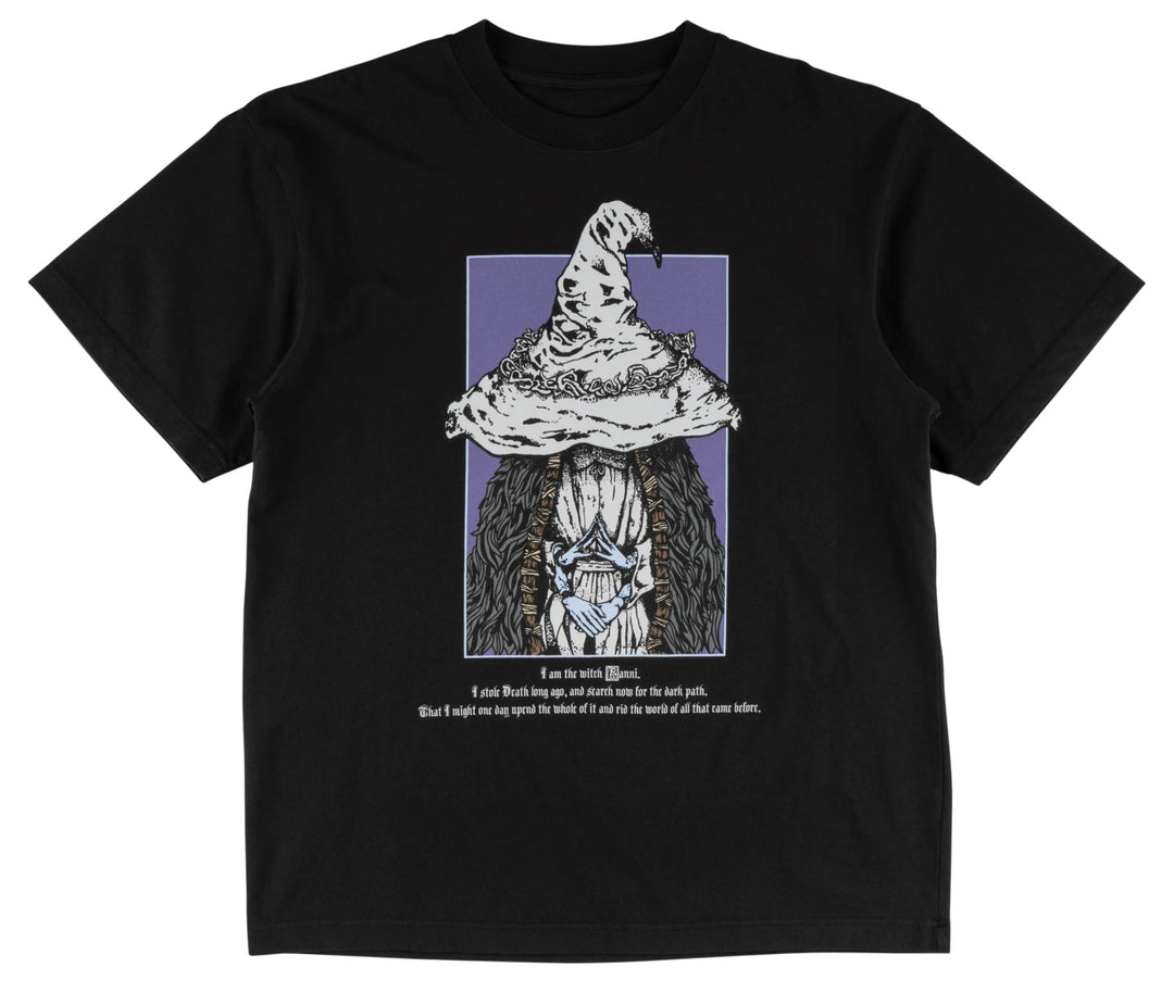  Welcome x Elden Ring Ranni Tee in Black with detailed Ranni the Witch front graphic and purple rune back print