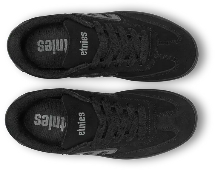 A pair of black Ethnics skate shoes shown from a top-down view on a white background.