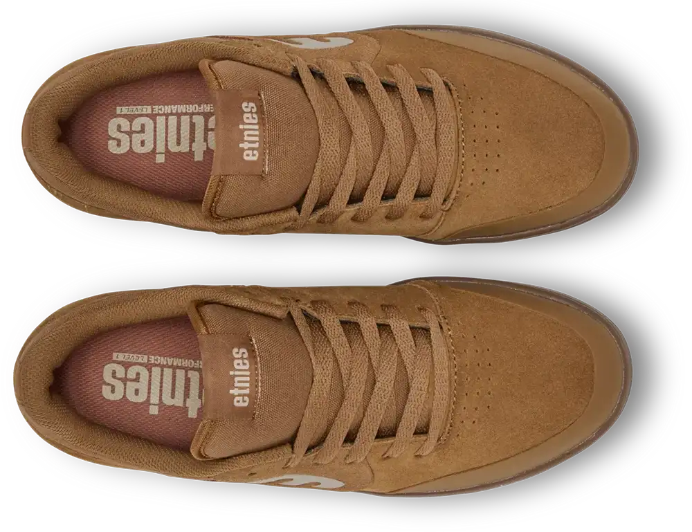 A pair of Ethnies low-top sneakers in a monochromatic brown suede and canvas mix, shown from a top-down view on a white background.