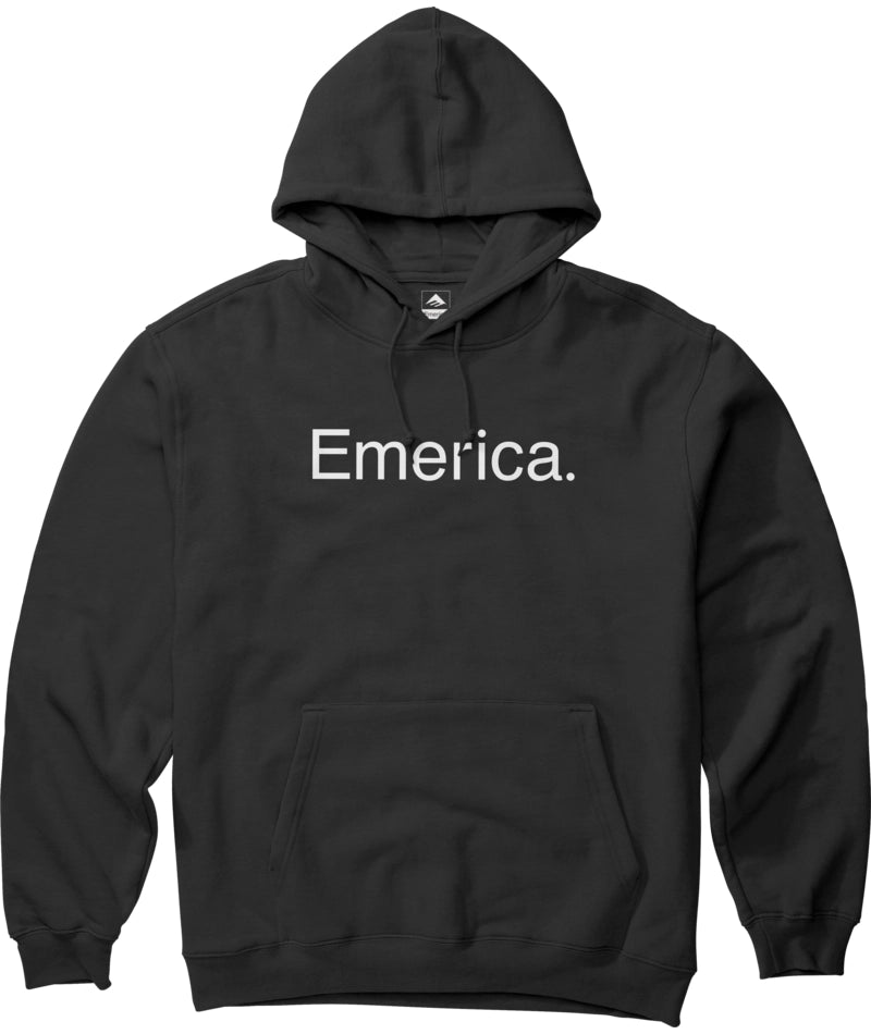 Emerica Pure Logo black skate hoodie with white chest logo