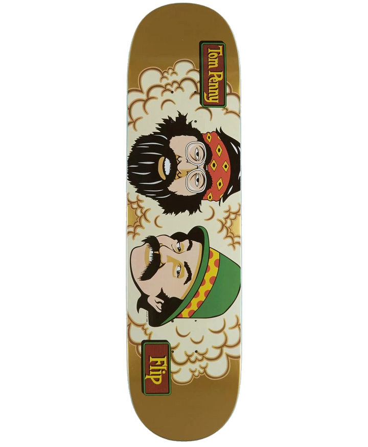 Flip Tom Penny and Friends 50th skateboard deck with cartoon-style graphics.