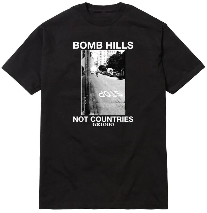 GX1000 Bomb Hills Not Countries Tee, Black White