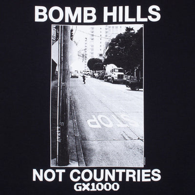 GX1000 Bomb Hills Not Countries Tee, Black White
