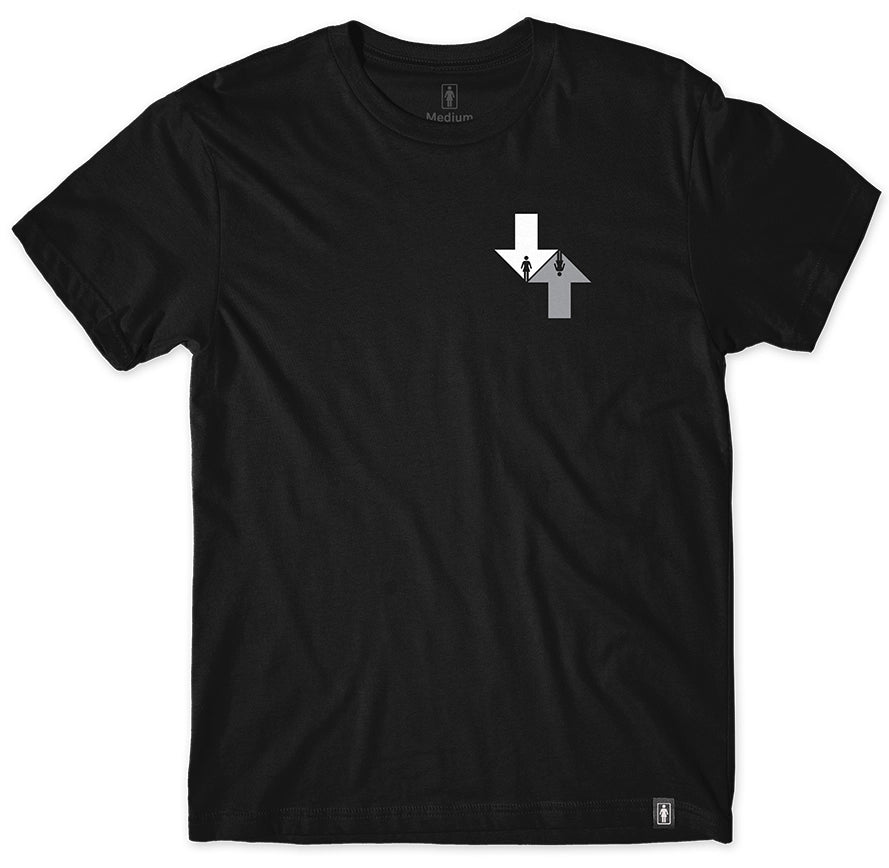 Girl Dual Directional black skate t-shirt with white chest logo