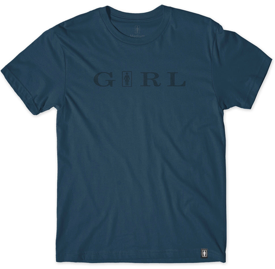 Girl Serif Full Tee in harbor blue with tonal serif-style GIRL logo across chest and relaxed skate fit.