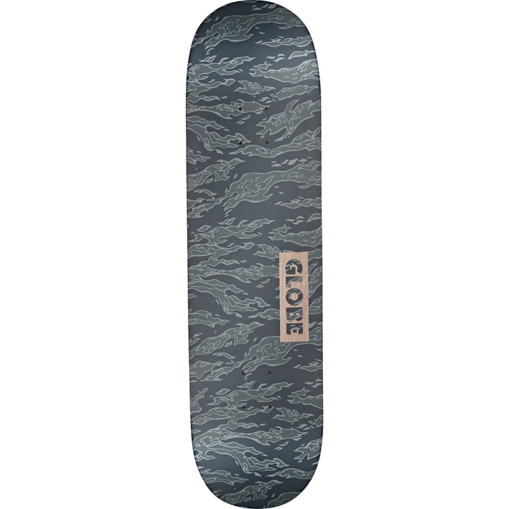 Globe Goodstock skateboard deck black camo 8.5 with matte finish and wood logo