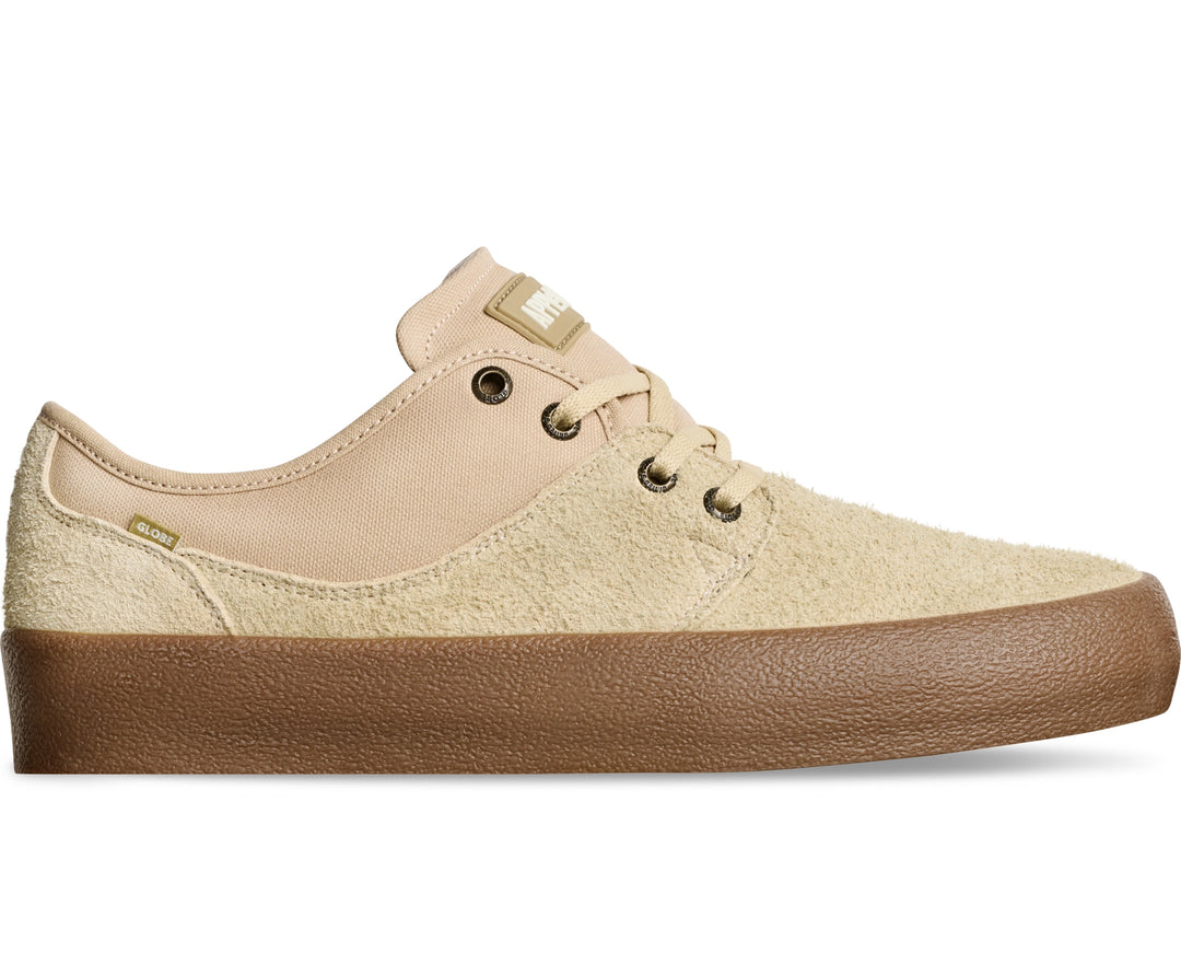 Globe Mahalo Appleyard skate shoe in Sand with suede upper and gum Crepe outsole.